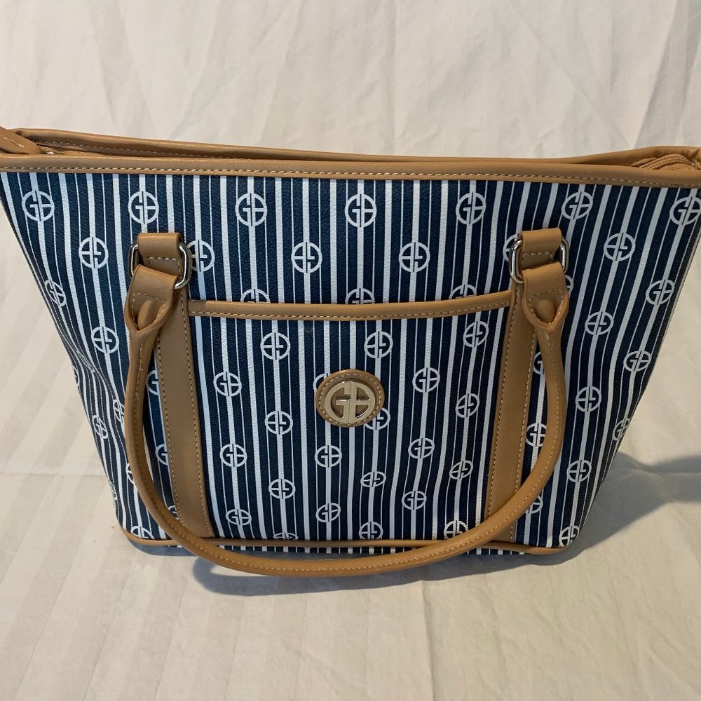 Brown and Navy Blue Stripe Bag by Giani Bernini